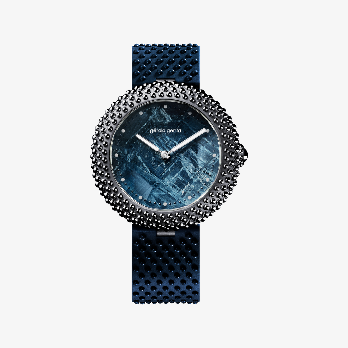 Gérald Genta Gentissima Oursin 41 with blue meteorite dial, beaded titanium case and blue strap, front view