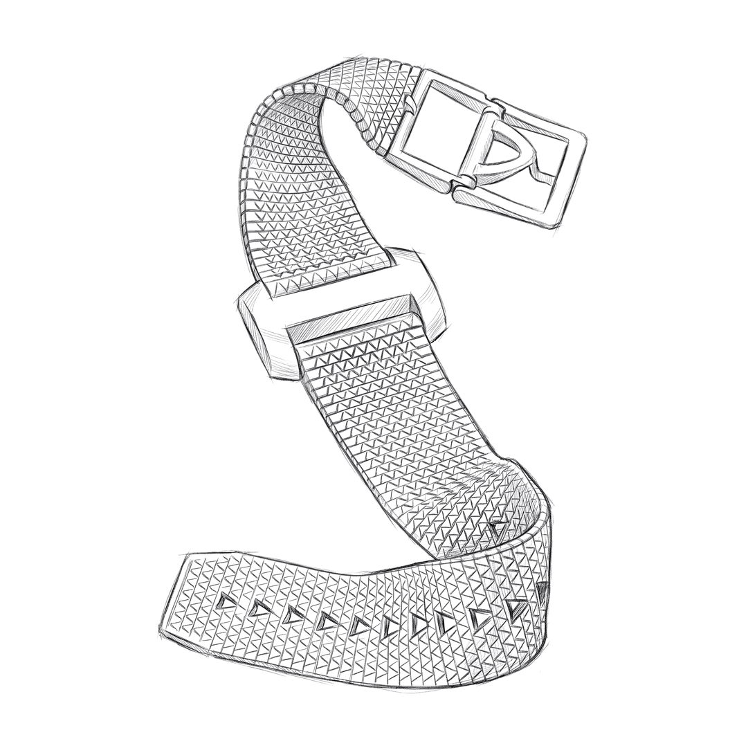 MING accessories, pencil sketch of the Polymesh strap