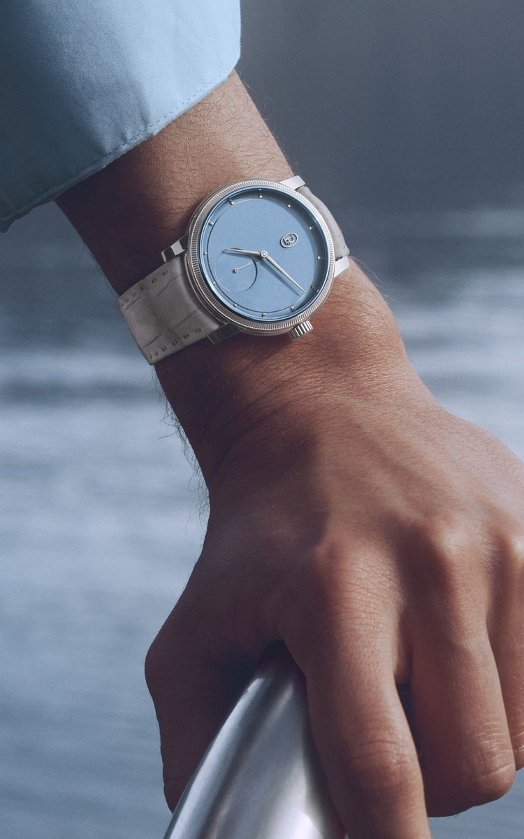 Parmigiani Fleurier Toric Petite Seconde Platinum Morning Blue on the wrist