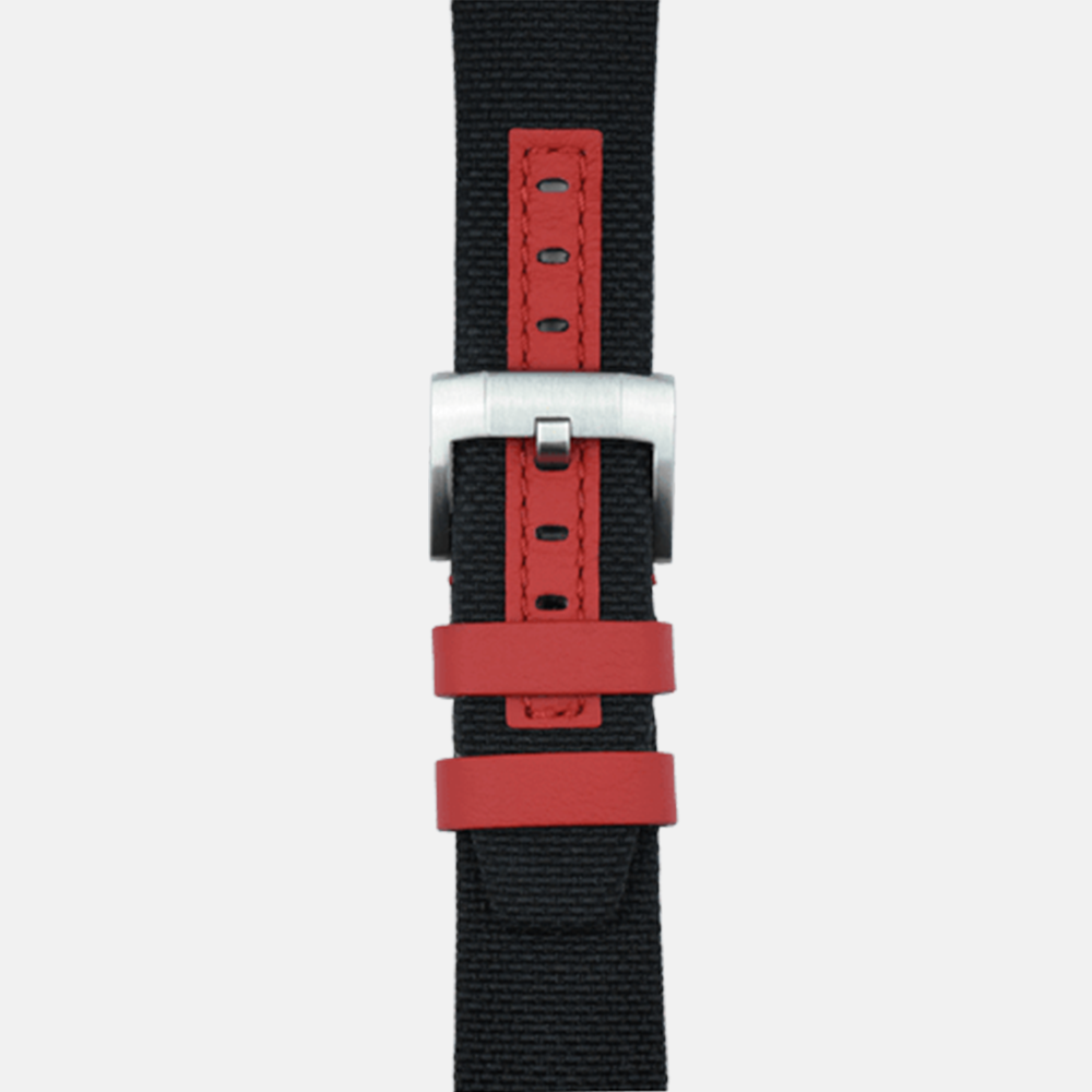 Everest Bands Nylon leather strap for Rolex – Black with Red
