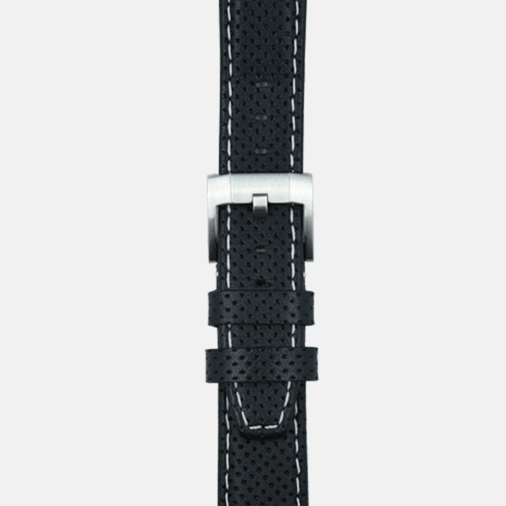 Everest Bands Racing leather Strap for Rolex – Black-White Stitch