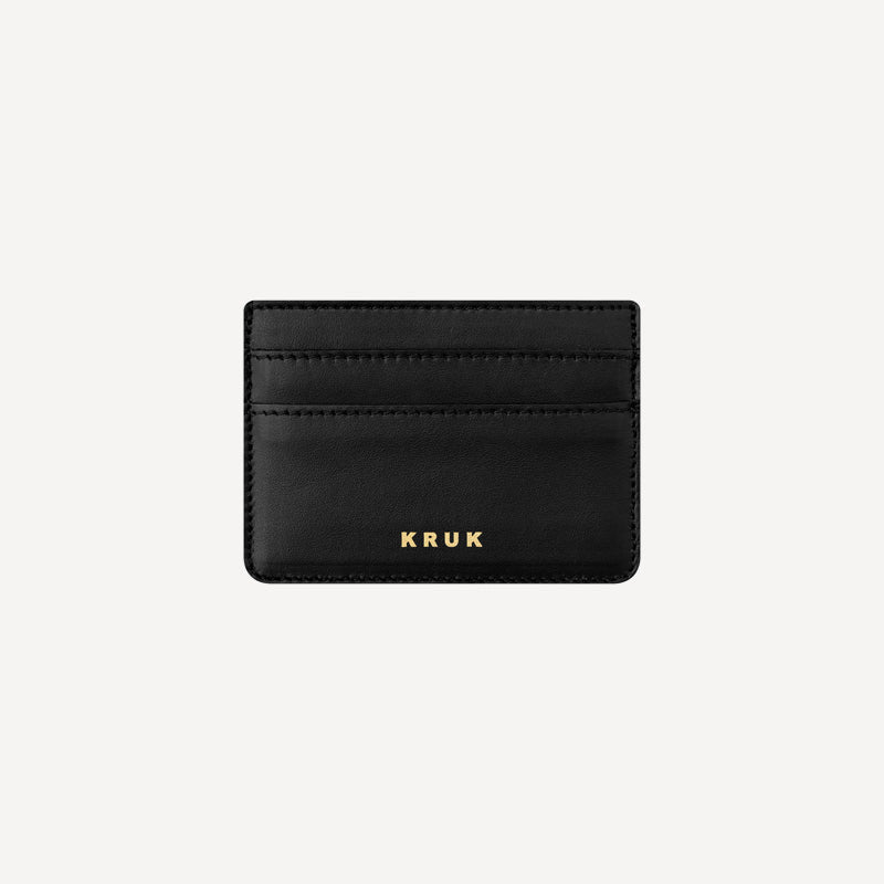 KRUK Leather Card Holder – NERO NAPPA-GOLD FOIL (BLACK)