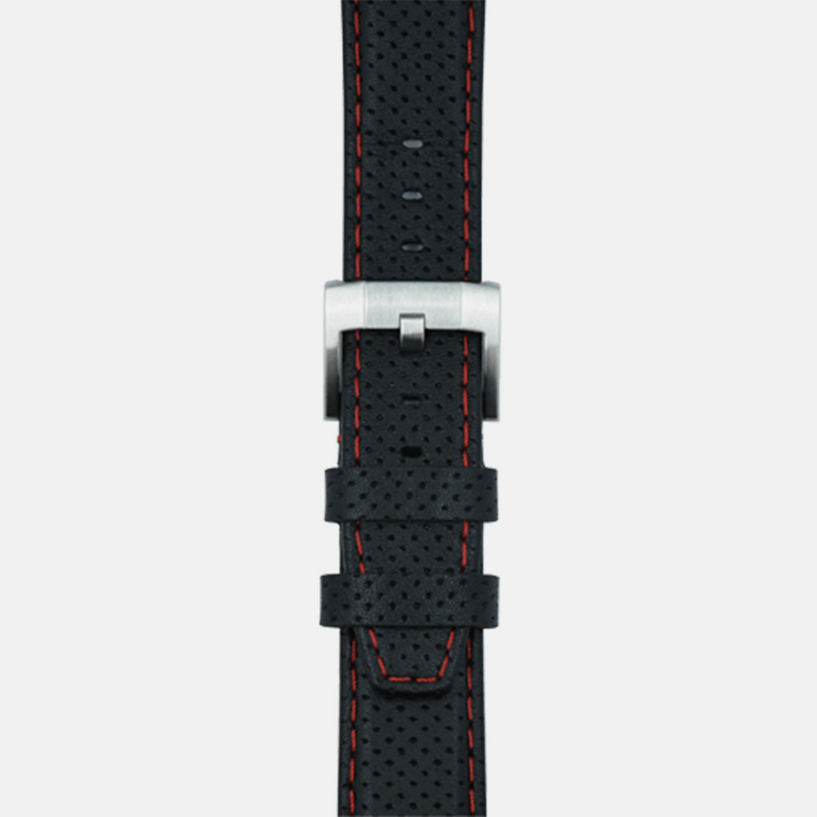 Everest Bands Racing leather Strap for Rolex – Black-Red Stitch